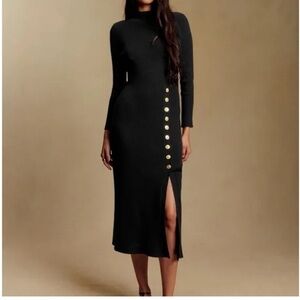 Sézane Harper Noir Dress w beautiful gold button details